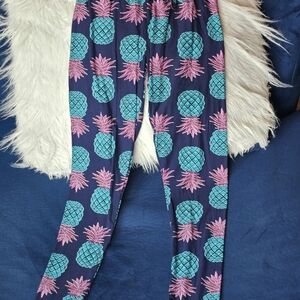 Pineapple Pattern Leggings - Navy, Teal, and Pink OS